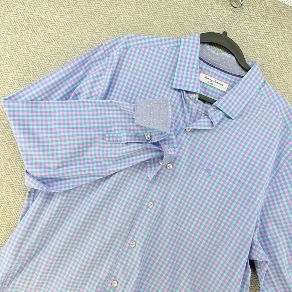 Tommy Bahama IslandZone Men's Large Multicolor Pima Cotton Gingham Shirt - Picture 11 of 12